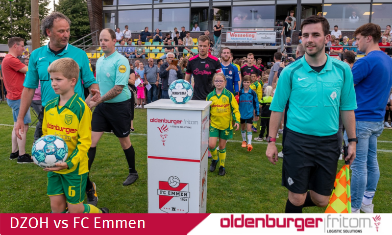 Oefenwedstrijd DZOH vs FC Emmen, wedstrijdsponsor Oldenburger|Fritom.