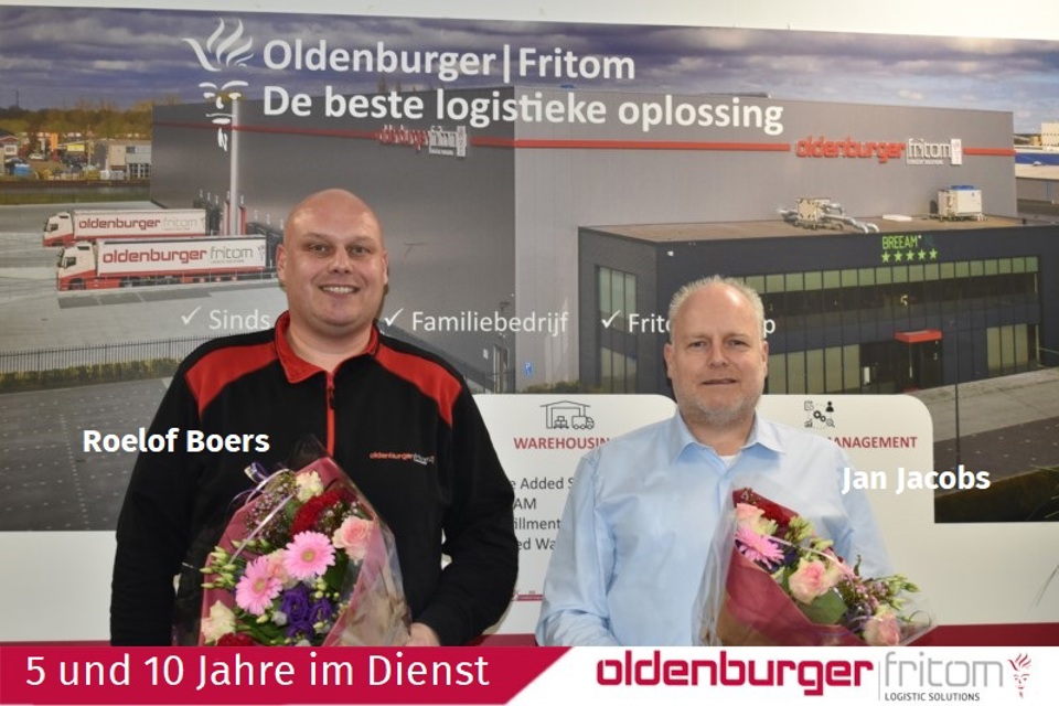 Roelof Boers 5 Jahre im Dienst und Jan Jacobs 10 Jahre im Dienst bei Oldenburger|Fritom.