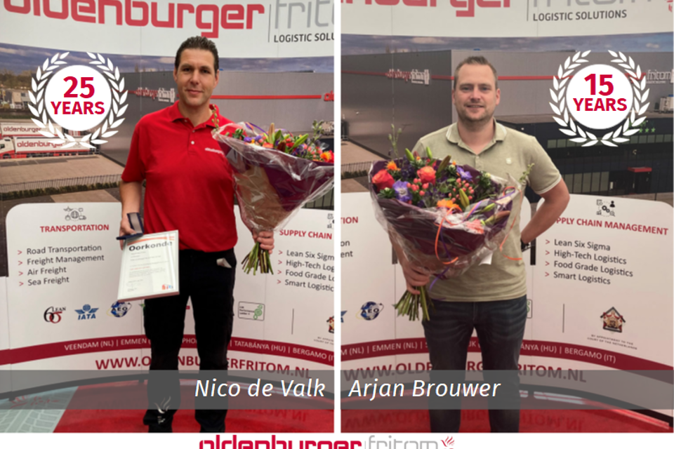 Nico de Valk celebrates his 25th work anniversary and Arjan Brouwer his 15th work anniversary at Oldenburger|Fritom.