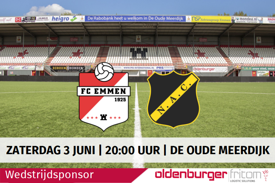 Oldenburger|Fritom is wedstrijdsponsor van de halve finale play-offs FC Emmen vs. NAC Breda