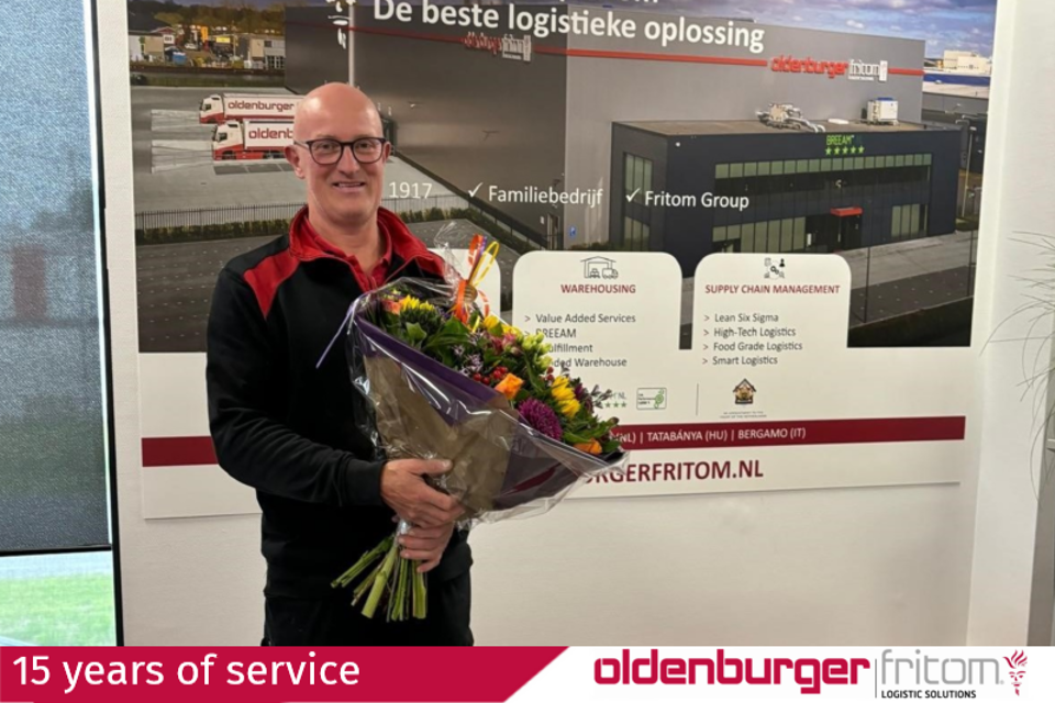 Shift Leader Warehouse Gerard Melessen celebrates 15 years of service at Oldenburger|Fritom.