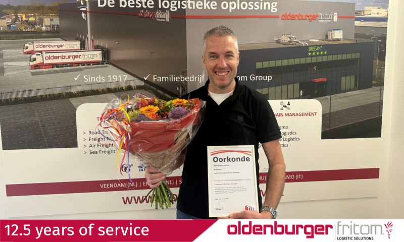 Cor Klontje celebrates 12.5 years of service at Oldenburger|Fritom Logistic Solutions.