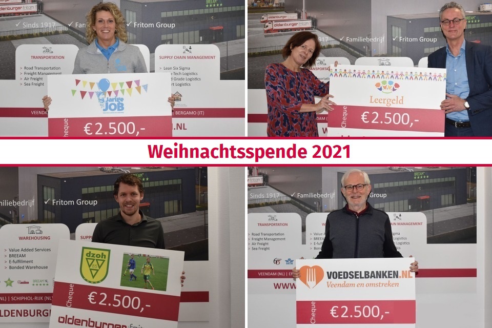 Unsere Weihnachtsspende 2021 ist für die Stiftung Jarige Job, die Stiftung Leergeld, die Lebensmittelbank Veendam und DZOH.