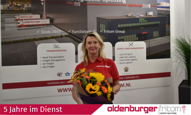 Johanna van Loon 5 Jahre im Dienst bei Oldenburger|Fritom Logistic Solutions.